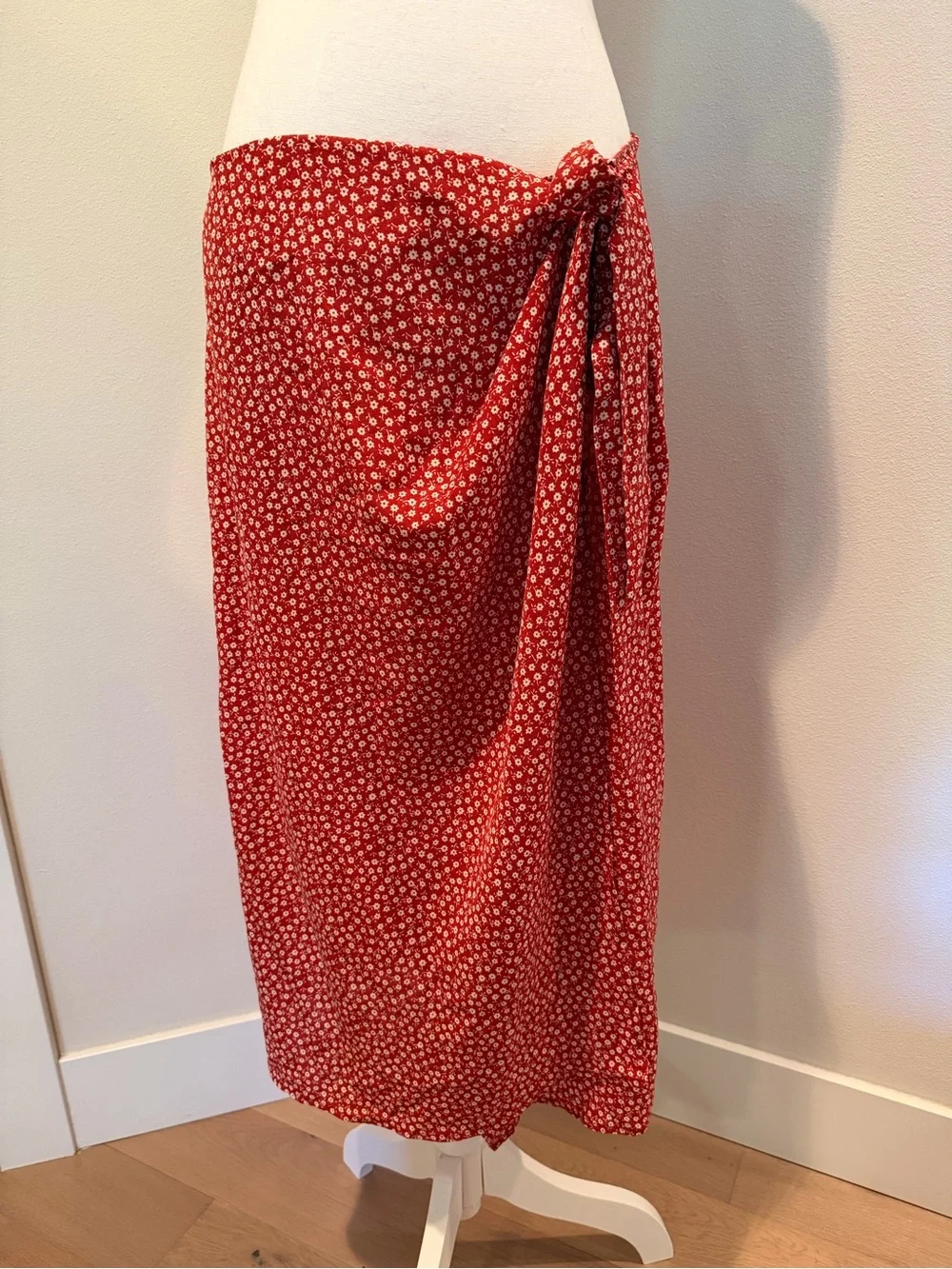 SHEIN Red/Orange Thin Floral Midi Wrap Skirt / Swim Cover